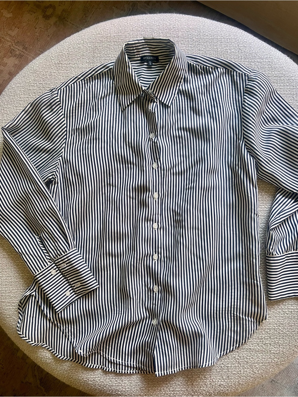Dynamite Blue & White Vertical Stripe Button-Down Shirt - Small